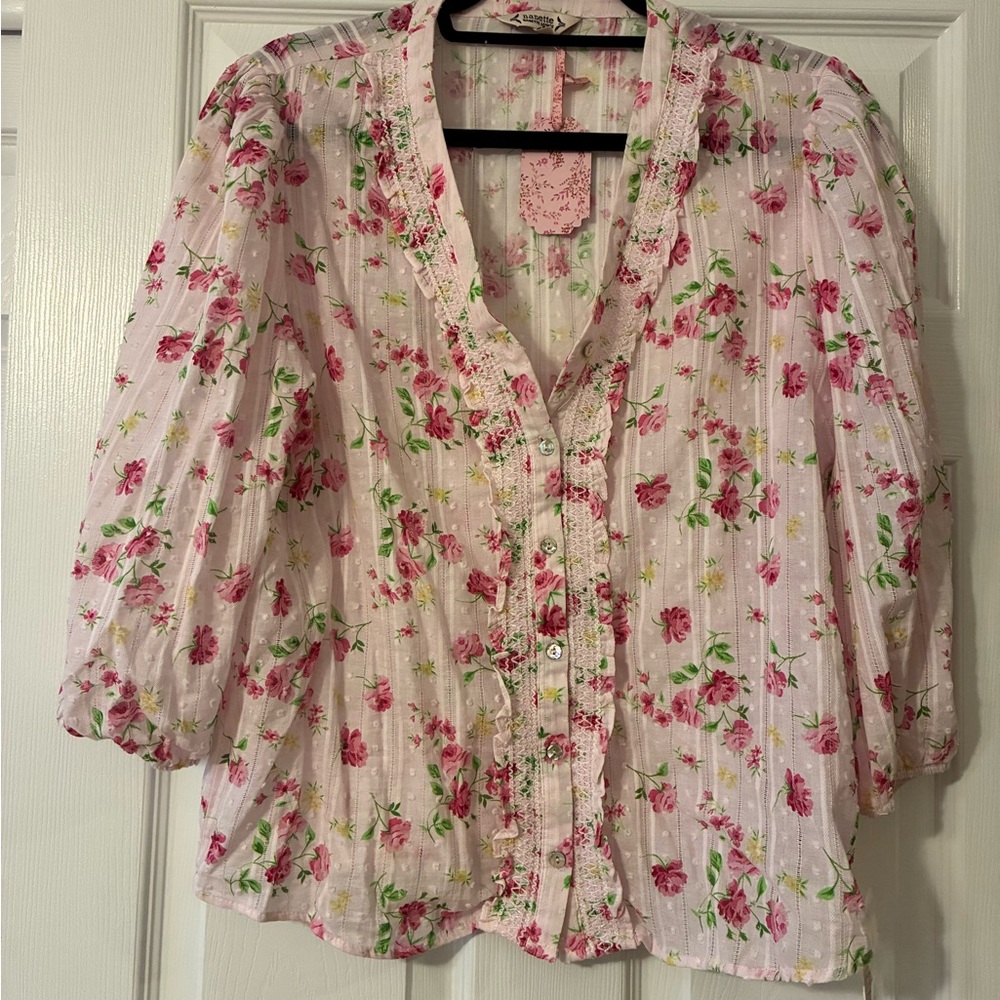 Floral Pink Women's Button-Front Blouse